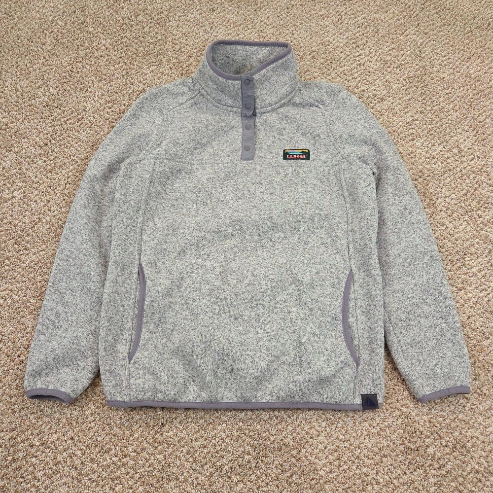 L.L. Bean Womens‎ Size PS Sweater Fleece Pullover Snap Mockneck Heather Gray